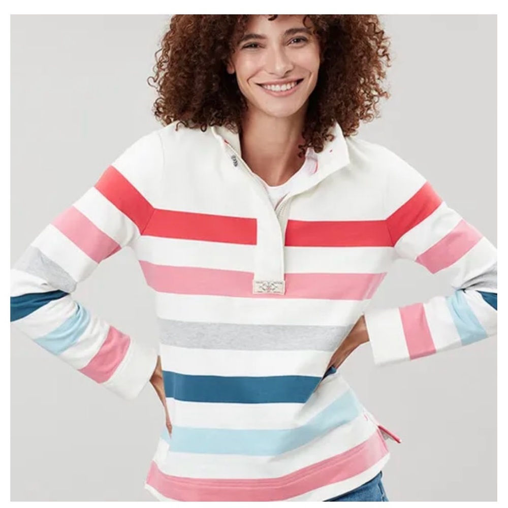 Joules Cream & Pink Stripe Saunton Salt Pullover - Picture 2 of 6